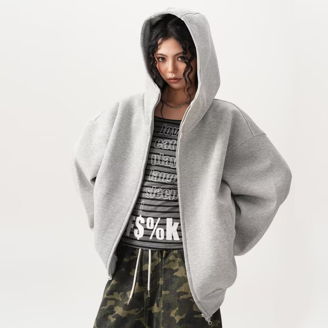 Fleece-Lined Hooded Air Layer Cardigan for Men and Women