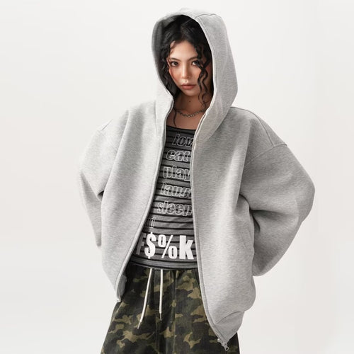 Fleece-Lined Hooded Air Layer Cardigan for Men and Women