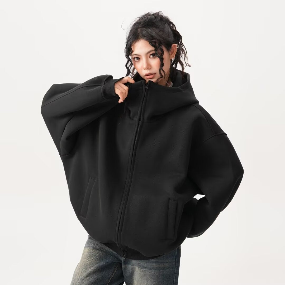 Fleece-Lined Hooded Air Layer Cardigan for Men and Women