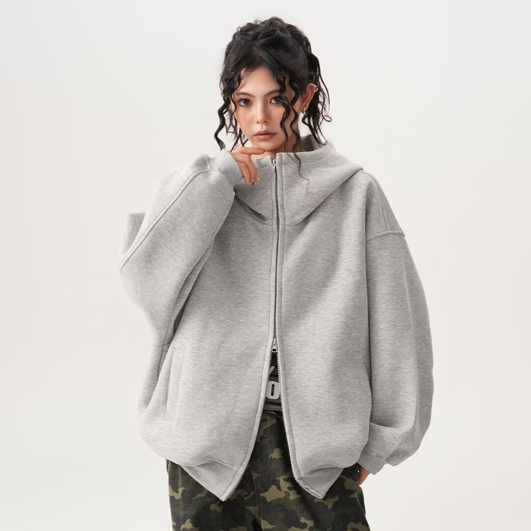 Fleece-Lined Hooded Air Layer Cardigan for Men and Women